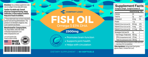 Naklejka premium Omega 3 softgels Bottle Label vector packaging