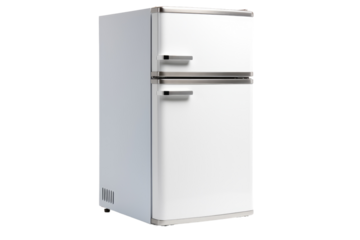 White Refrigerator Freezer on White Wall. On a Clear PNG or White Background.