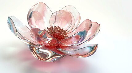 Elegant transparent flower made of glass. 3D rendering.