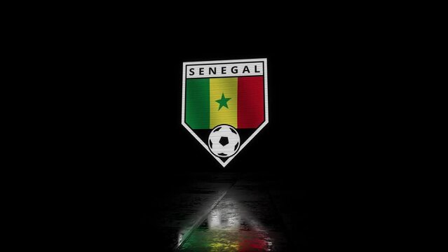 Senegal Glitchy Shield Shaped Football or Soccer Badge with a Waving Flag