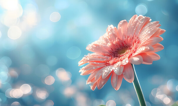 Single vibrant pink daisy with soft bokeh background in a dreamy setting
