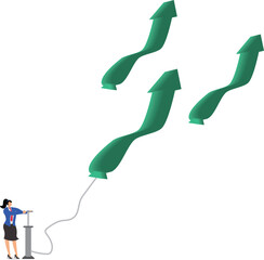 Inflation, monetary policy, Fed rate hikes, higher incomes or wages, higher prices or interest rates, traders using inflation pumps to inflate arrows