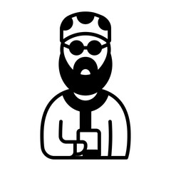 Nikah Khawan Imam-e-Masjid concept, marriage officiant Qazi  wearing Taqiyah vector icon design, Muslim marriage Symbol, Islamic wedding customs Sign, Indian subcontinent matrimony stock illustration