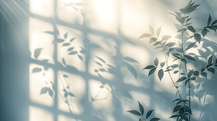 Plant leaves casting a shadow on the wall under the suns light