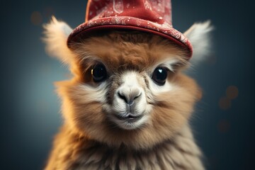 Fototapeta premium Close-up of Llama with Red Hat