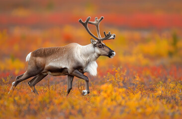 A caribou, one of the most majestic animals in Alaska's wilderness with its impressive antlers and...