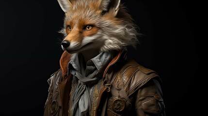 Fox in aviator jacket and neck scarf ai generated character anthropomorphic - obrazy, fototapety, plakaty