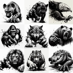 set of animals sketch art illustration