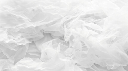 Soft White Fabric Folds, Delicate Tulle Textures, Light Ethereal Cloth Background with Copy Space