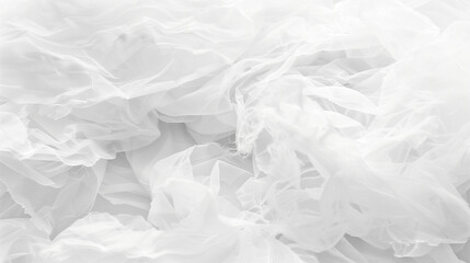 Obraz premium Soft White Fabric Folds, Delicate Tulle Textures, Light Ethereal Cloth Background with Copy Space