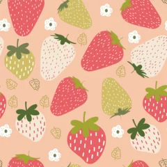 Rucksack vector seamless summer pattern with strawberries and leaves © Shahar  ID: #7035539