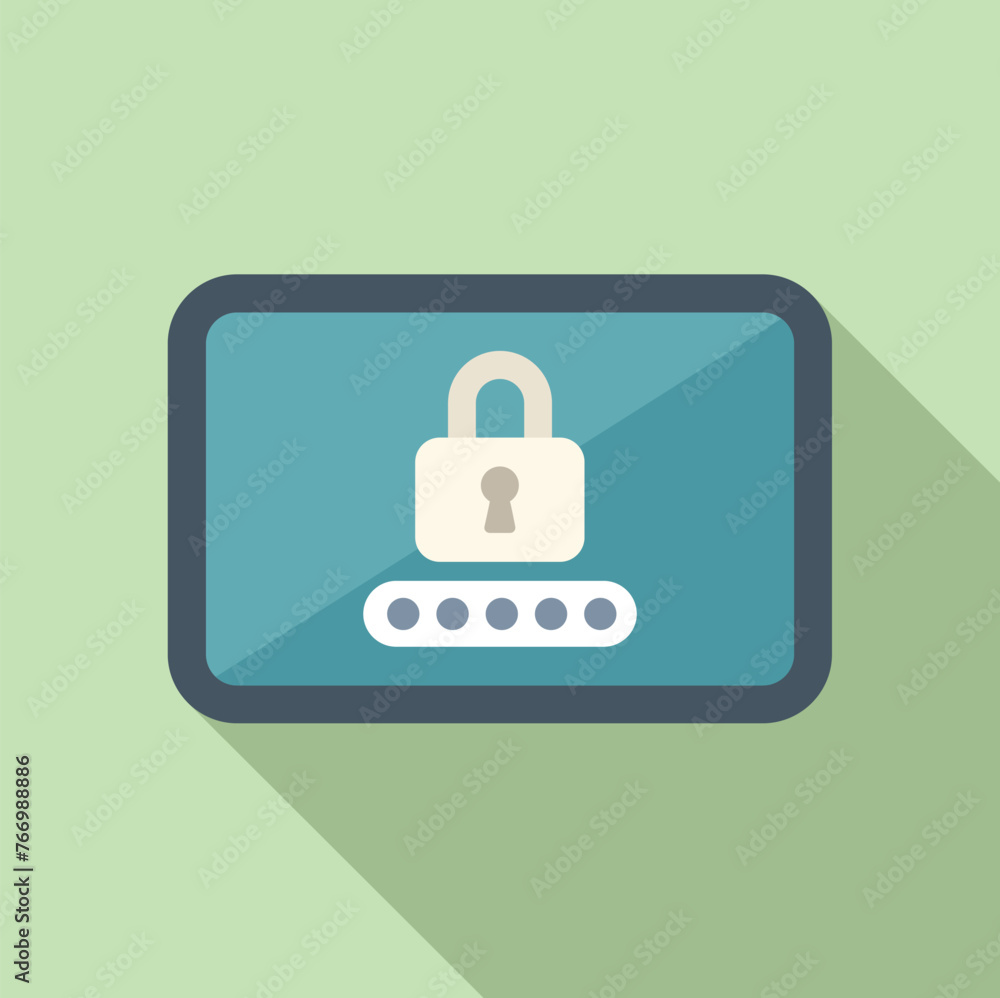 Poster tablet enter passcode icon flat vector. access computer. login verify step