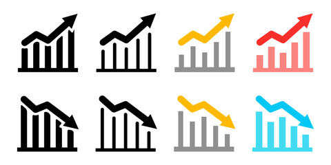 株価や売上のシンプルなチャート、ビジネスのグラフ図表のベクターイラストアイコン白黒素材