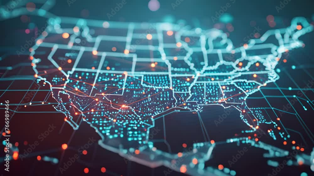 Aufkleber a sophisticated 3d animation of a digital map of the usa, displaying interconnected data lines and g