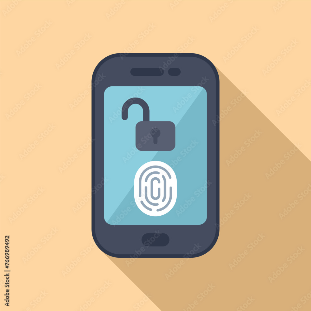 Poster secure fingerprint access icon flat vector. modern phone unlock. internet process