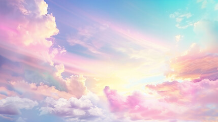 Naklejka na ściany i meble Dreamlike Pastel Sky with Fluffy Clouds, Sunset Ambience