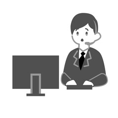 驚いた表情のコールセンター の男性