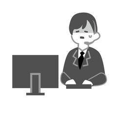 青ざめた表情のコールセンター の男性