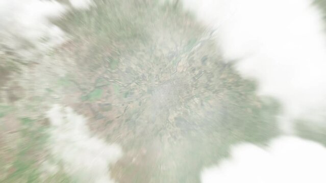 Earth zoom in from space to Ciudad Choluteca, Honduras. Followed by zoom out through clouds and atmosphere into space. Satellite view. Travel intro. Images from NASA