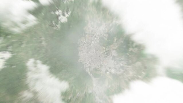 Earth zoom in from space to San Pedro Sula, Honduras. Followed by zoom out through clouds and atmosphere into space. Satellite view. Travel intro. Images from NASA