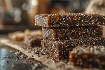 Foto op Plexiglas anti-reflex Close-up of homemade energy bars with chia seeds and natural ingredients © artem