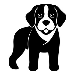 Saint Bernard dog and cute puppy silhouette vector  isolated on white