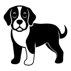 Saint Bernard dog and cute puppy silhouette vector  isolated on white