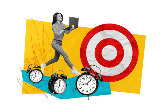 Abstract photo sketch collage of young active businesswoman talk with client by video call discus project isolated creative background