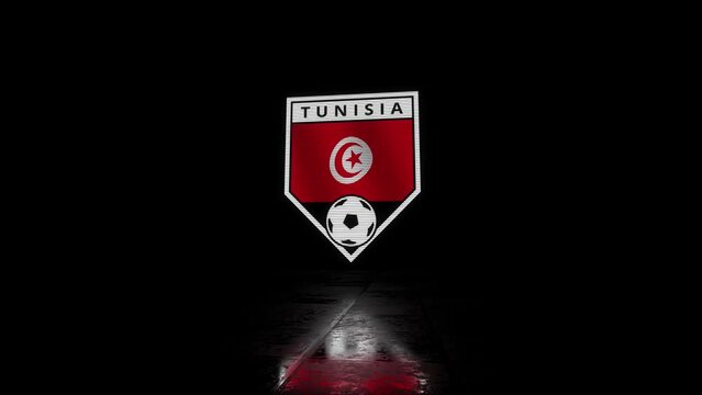 Tunisia Glitchy Shield Shaped Football or Soccer Badge with a Waving Flag