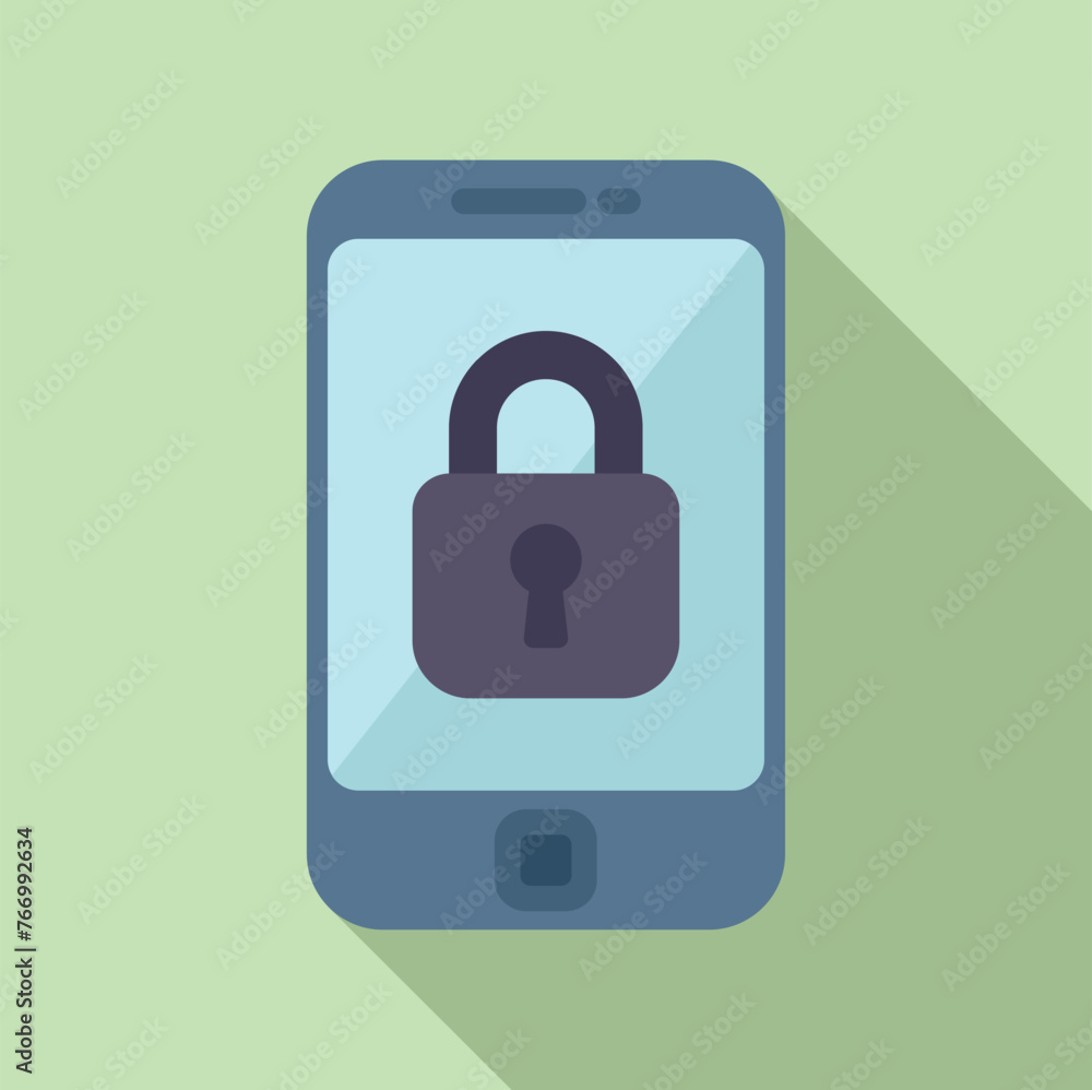 Poster lock secured phone icon flat vector. id process multifactor. credential passcode