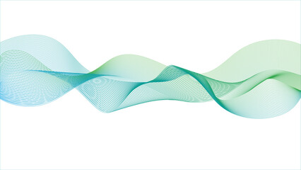 Abstract blue-green gradient flowing wave lines on white background. Modern abstract glowing wave background. Dynamic flowing wave lines design element.