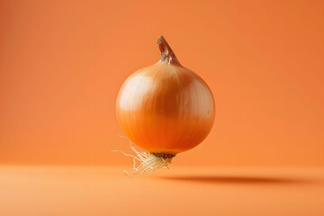 Floating a onion on a vivid orange gradient backdrop
