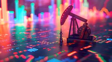 Small oil pump model on a table with a colorful chart behind it