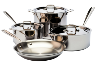 Set of Pots and Pans on White Background. On a Clear PNG or White Background.