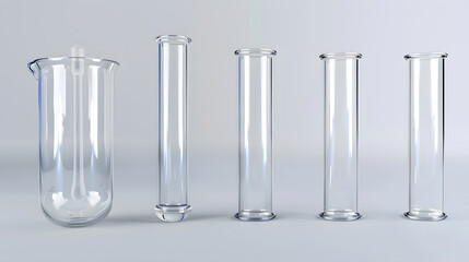 Empty glass test tubes sit in a bright white lab for upcoming scientific experiments