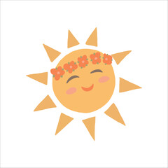 Cheerful Cartoon Sun With Floral Crown Welcoming the Spring Season