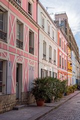 Fototapeta na wymiar Colored houses in Rue Cremieux - Paris