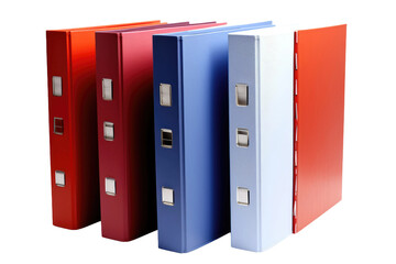 Row of Red, White, and Blue Binders. On a Clear PNG or White Background.