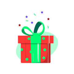 Colorful gift illustration; green and red present, birthday gift
