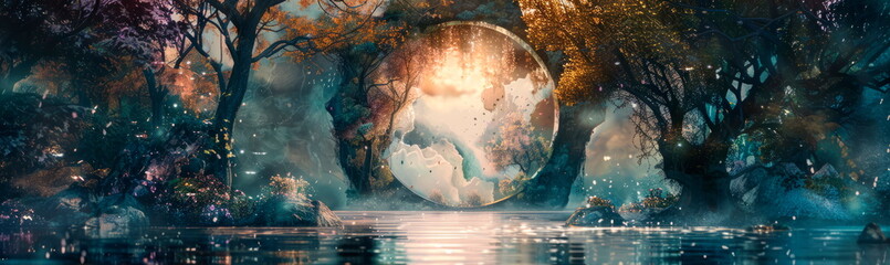 mystical portal opening to a fantastical realm, painted in the enchanting style of watercolor. - obrazy, fototapety, plakaty