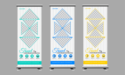 Modern travel agency rollup banner design