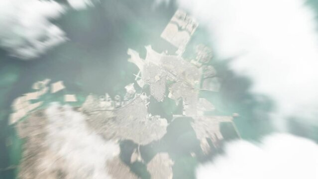 Earth zoom in from space to Al Muharraq, Bahrain. Followed by zoom out through clouds and atmosphere into space. Satellite view. Travel intro. Images from NASA