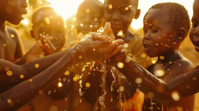 Many young children in Africa reach out Drink water to quench your thirst. 