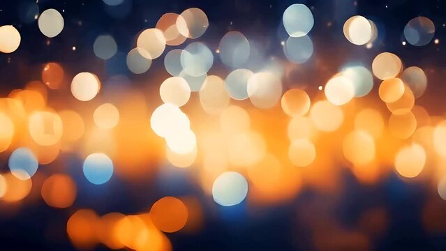 Abstract Gold blurry bokeh background with lights particles on dark background. Defocused photo effect. Slow motion animation