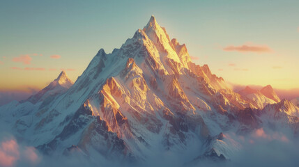 Majestic Sunrise Over Snow-Capped Mountain Peaks
