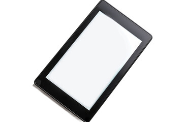 Black Tablet With White Screen on White Surface. On a Clear PNG or White Background.