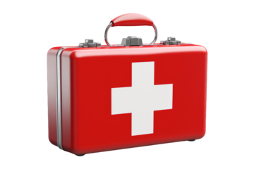 Red Suitcase With White Cross. On a Clear PNG or White Background.