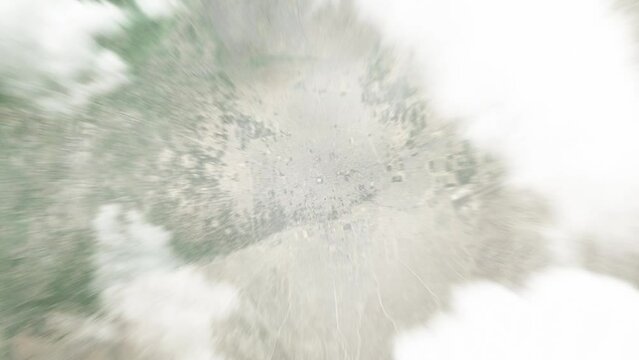Earth zoom in from space to Mazar-e Sharif, Afghanistan. Followed by zoom out through clouds and atmosphere into space. Satellite view. Travel intro. Images from NASA