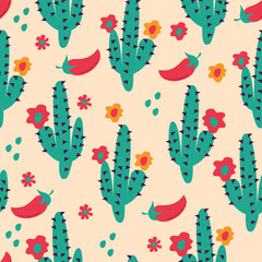 Obraz premium Vector seamless pattern for Mexico traditional celebration with cactus, plants for packaging design