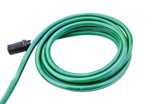 Green Extension Hose With Black Spigot. On a Clear PNG or White Background.